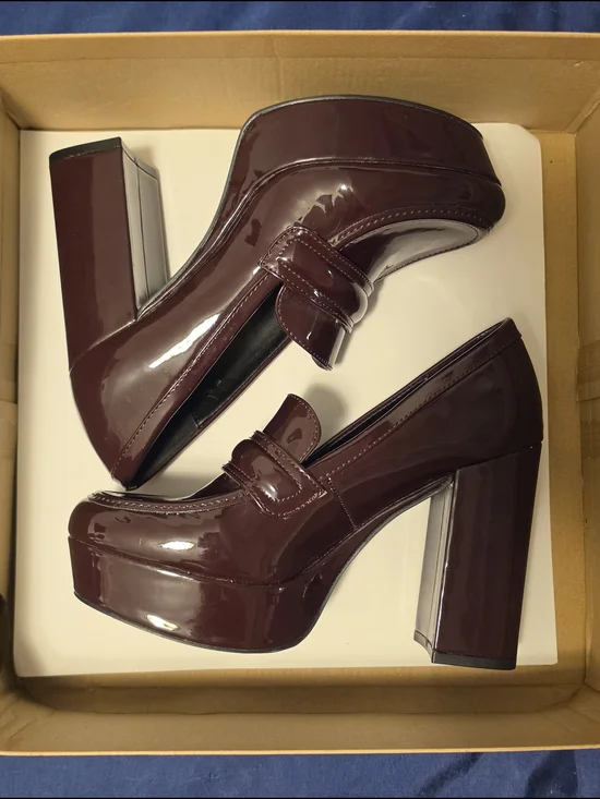 Bar III Wine Burgundy Patent Platform Loafer - Picture 2 of 4